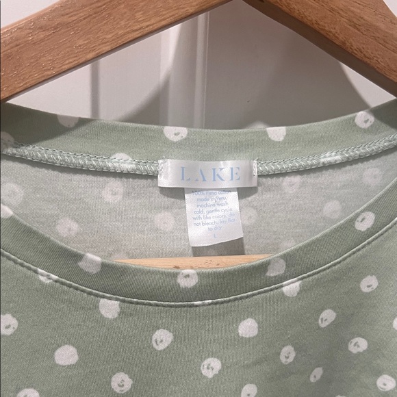 LAKE Women's Green & White Polka Dot 100% Pima Cotton Pajama Set Size Large - Picture 3 of 5